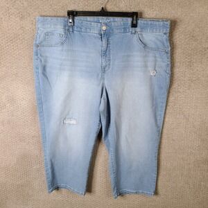 Terra & Sky Jeans Womens Plus Size 24W Blue Capri Light Wash Distressed Denim